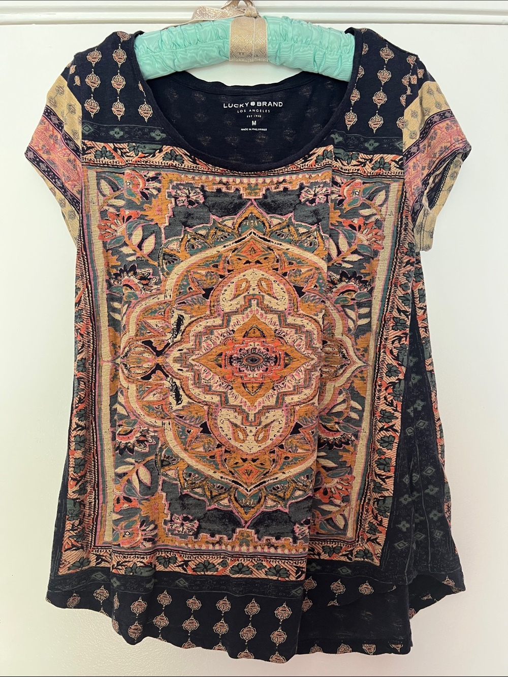 Lucky Brand Women's Black Boho Medallion Tee - Multicolor Print